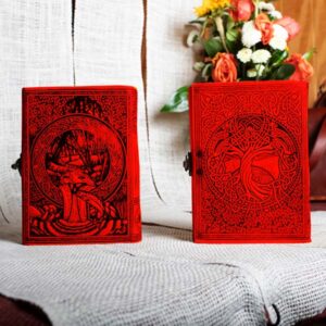 Celtic - Tree of Life and Rivers of Wisdom - 5x7 - Red Leather Journal